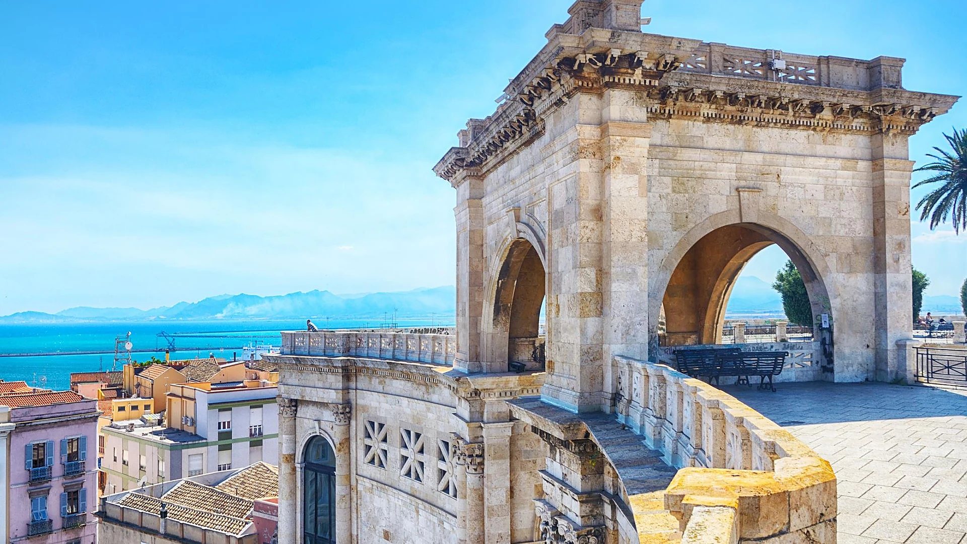 Cagliari old city rising above the Sardinian coast
