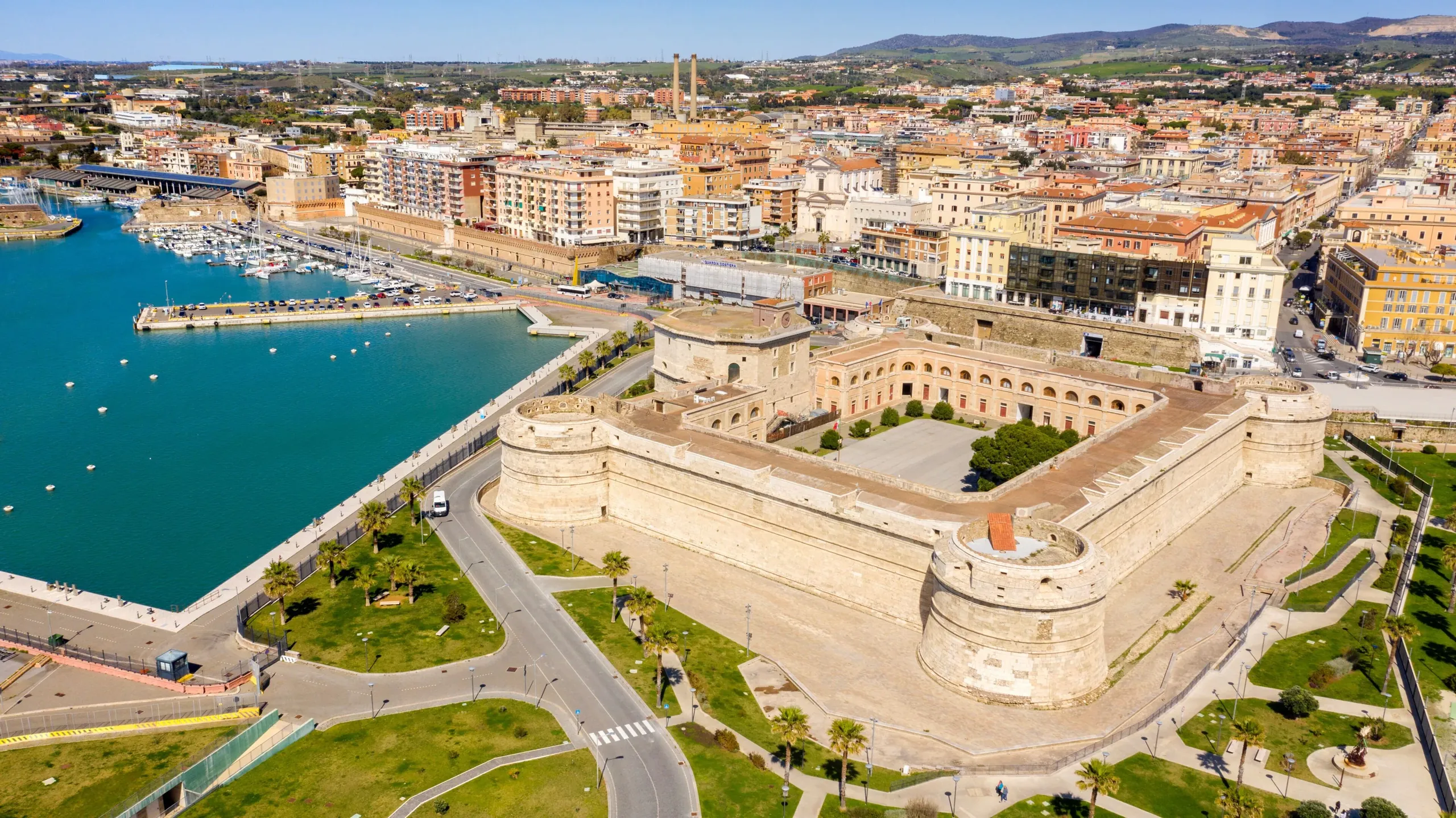 Civitavecchia waterfront and historic port on the Lazio coast of Italy