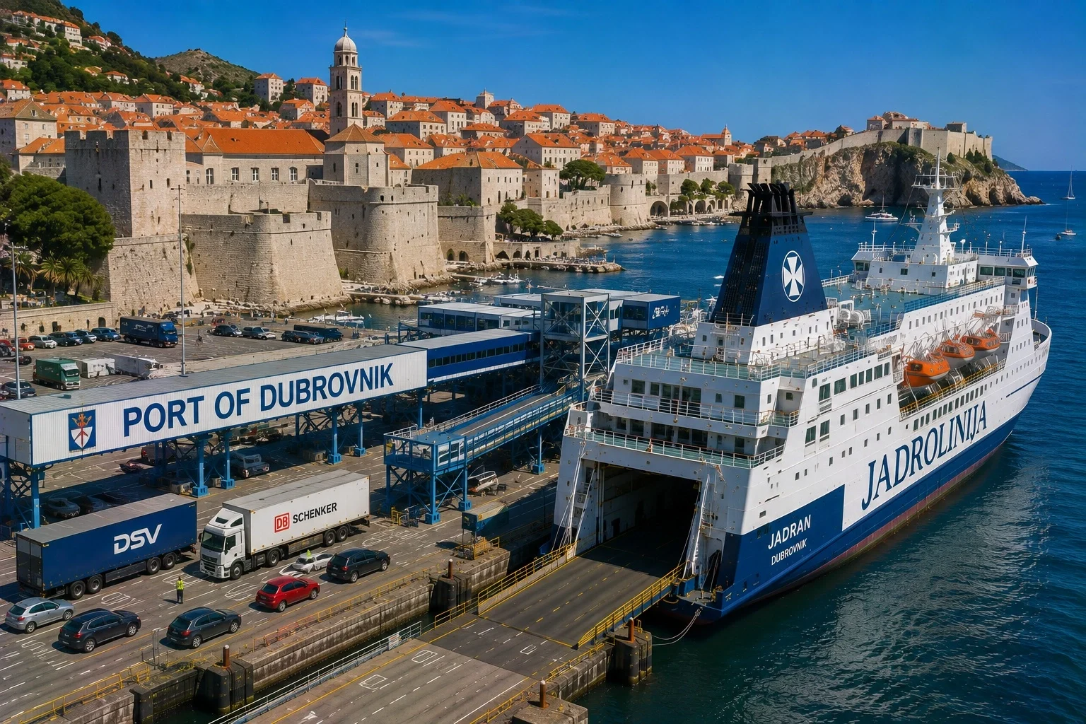 Dubrovnik harbour and old city in Croatia