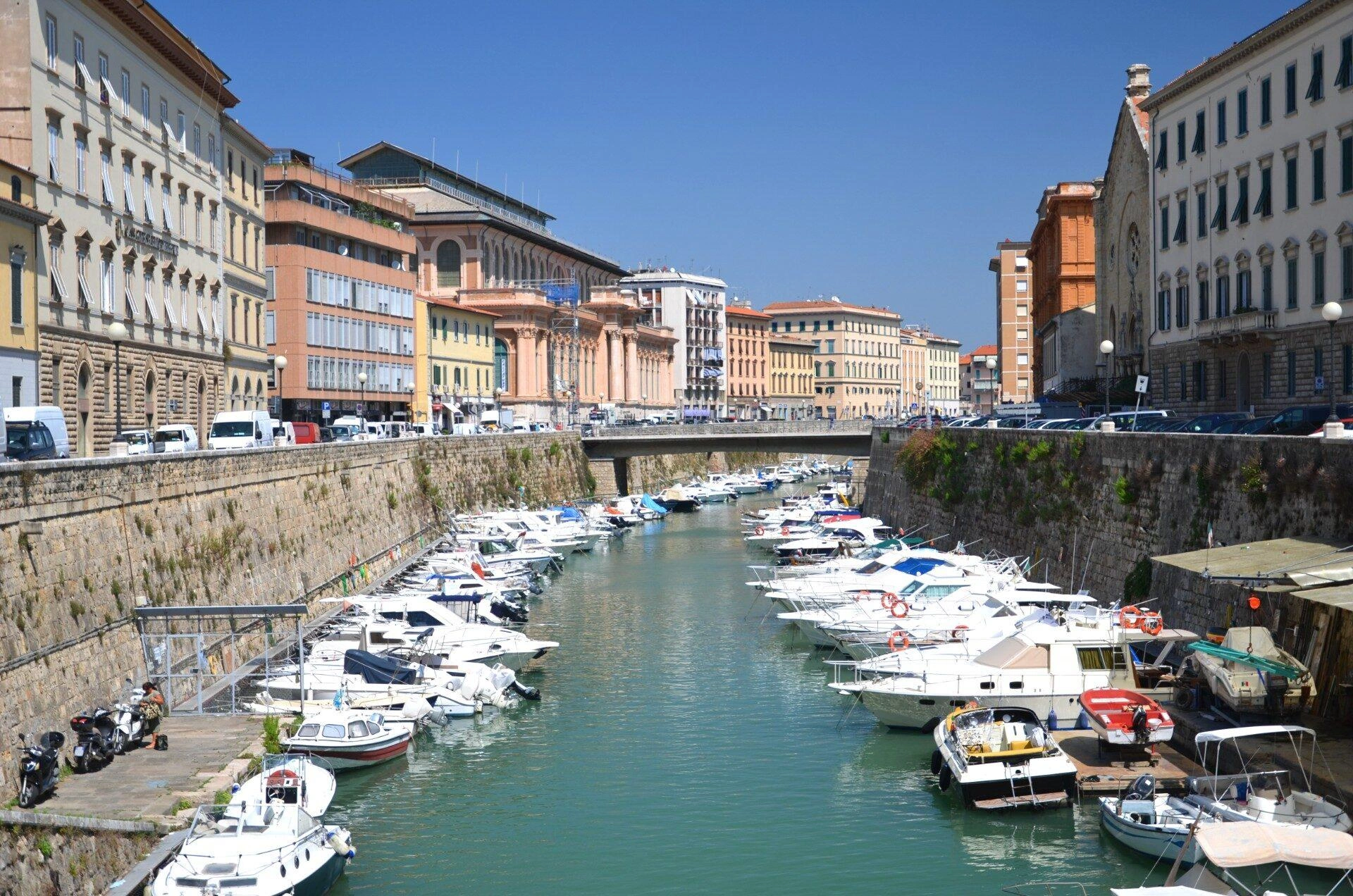 Livorno harbour and waterfront in Tuscany, Italy
