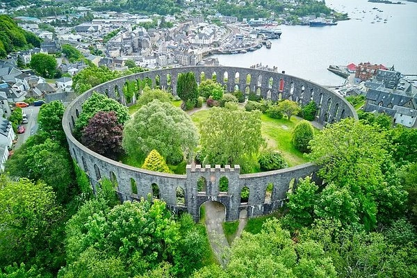 Oban waterfront, harbour and hills on Scotland’s west coast