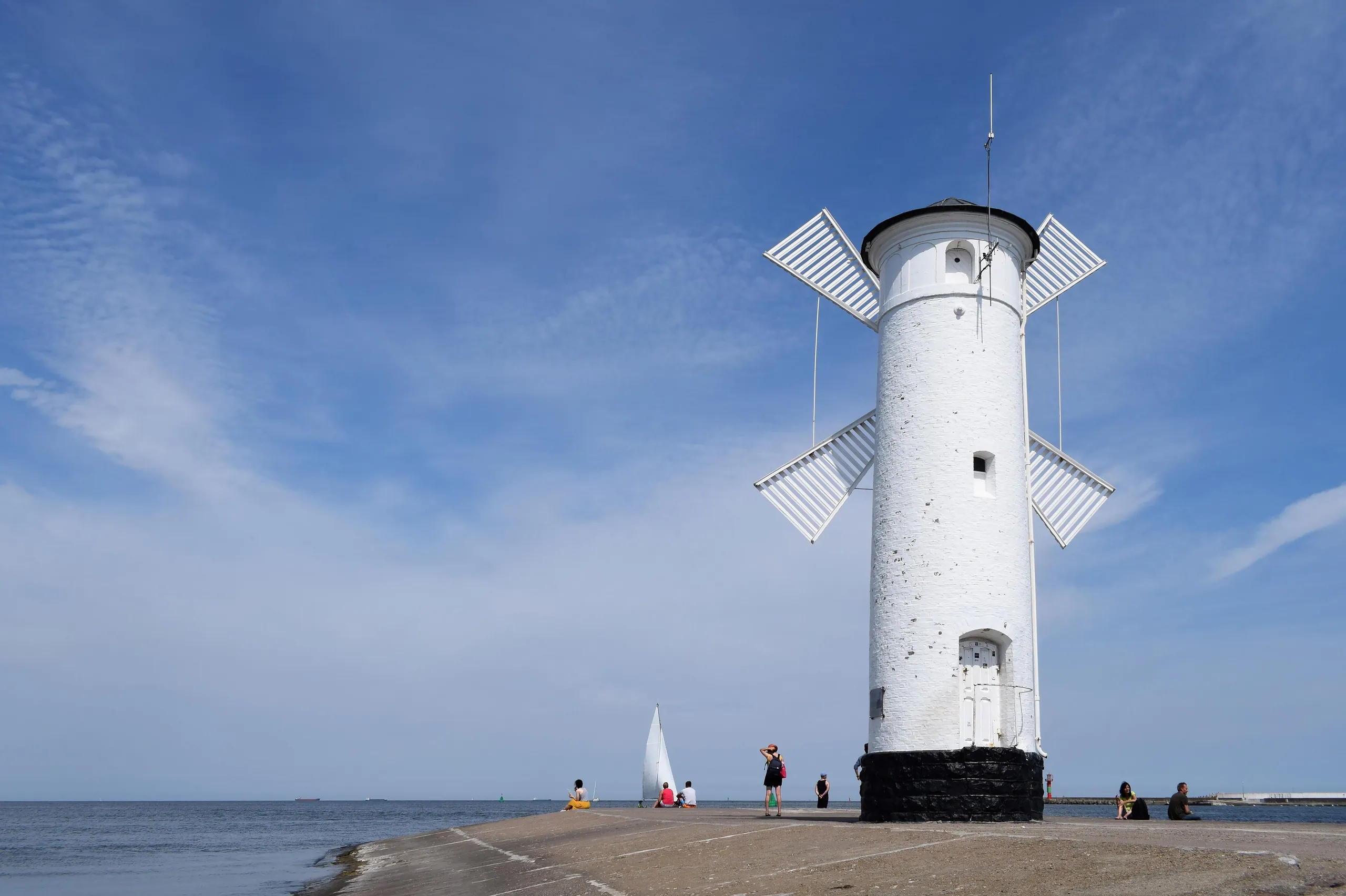 Świnoujście lighthouse and Baltic waterfront in Poland