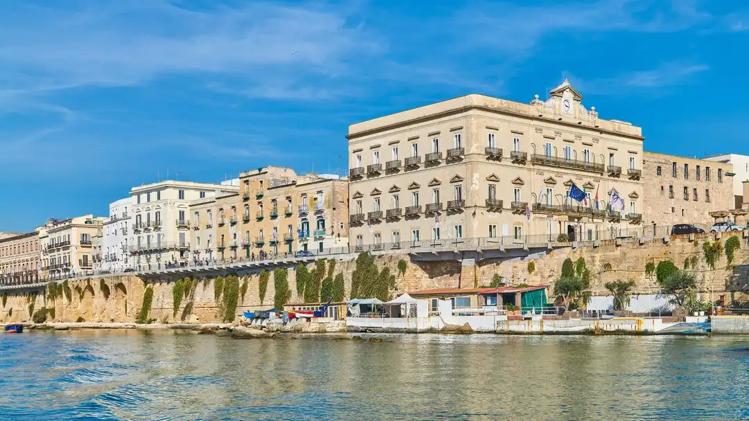 Taranto old city, waterfront and Aragonese Castle in southern Italy