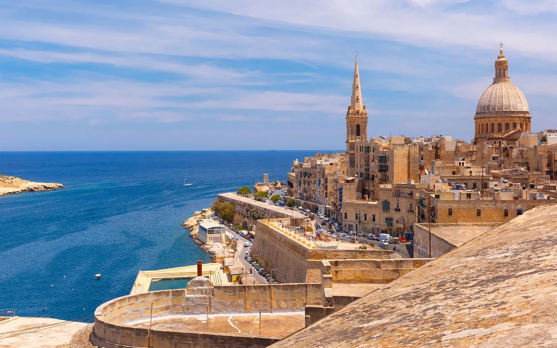 Valletta skyline, Grand Harbour and fortified waterfront in Malta
