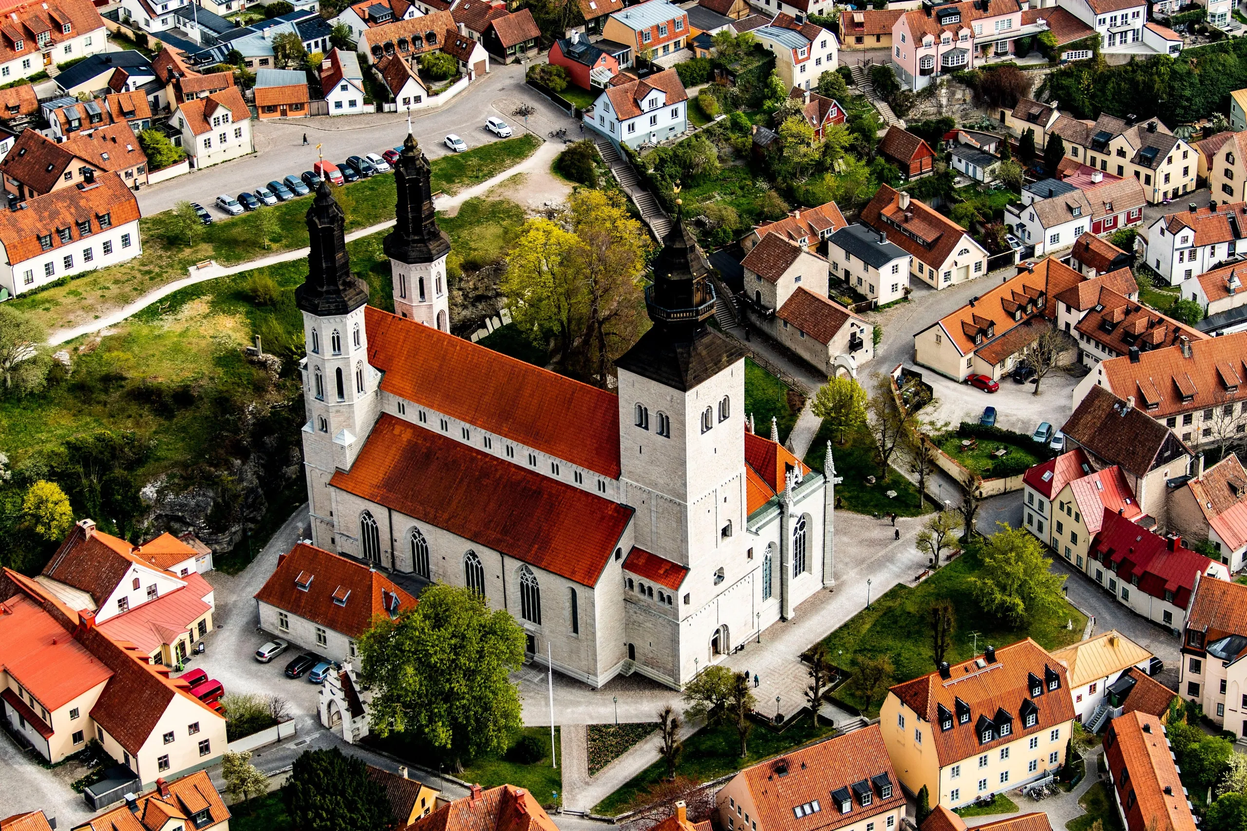 Aerial view of historic Visby on the island of Gotland