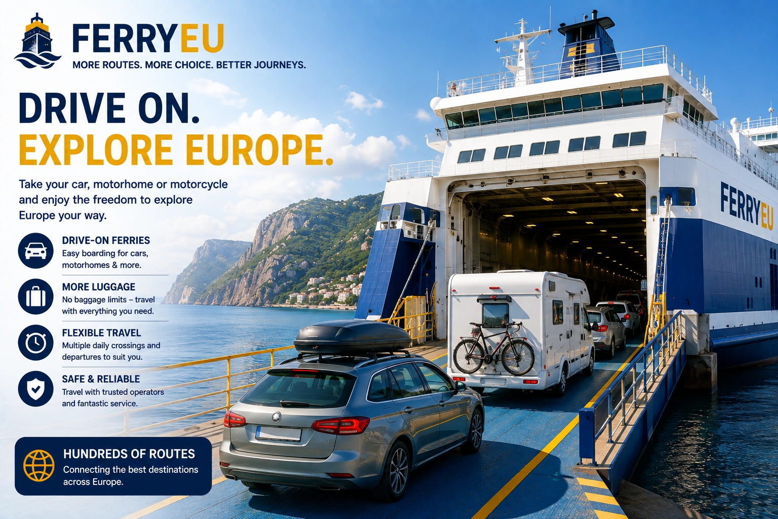 Vehicle ferry travel opening the way to a European road trip