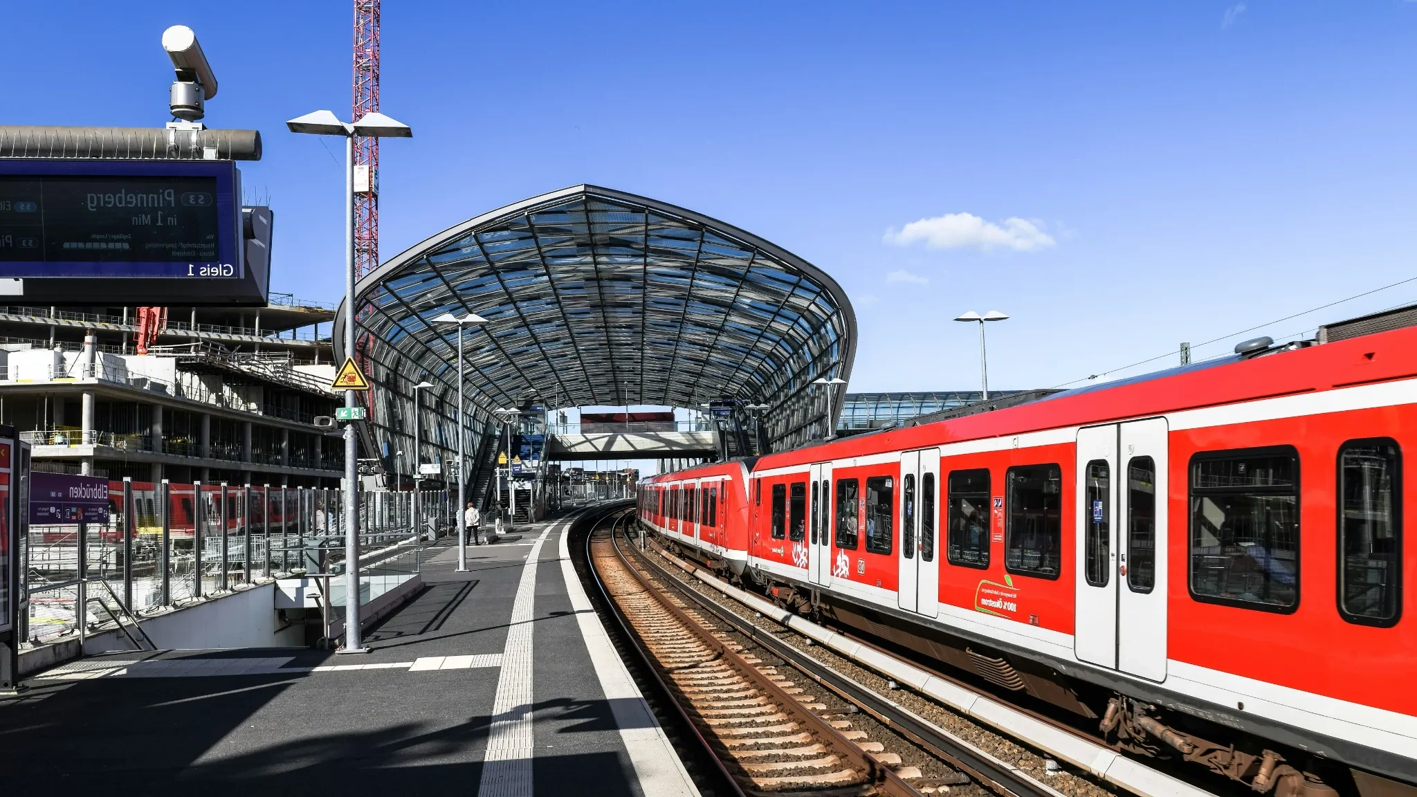 Modern train arriving at a station platform