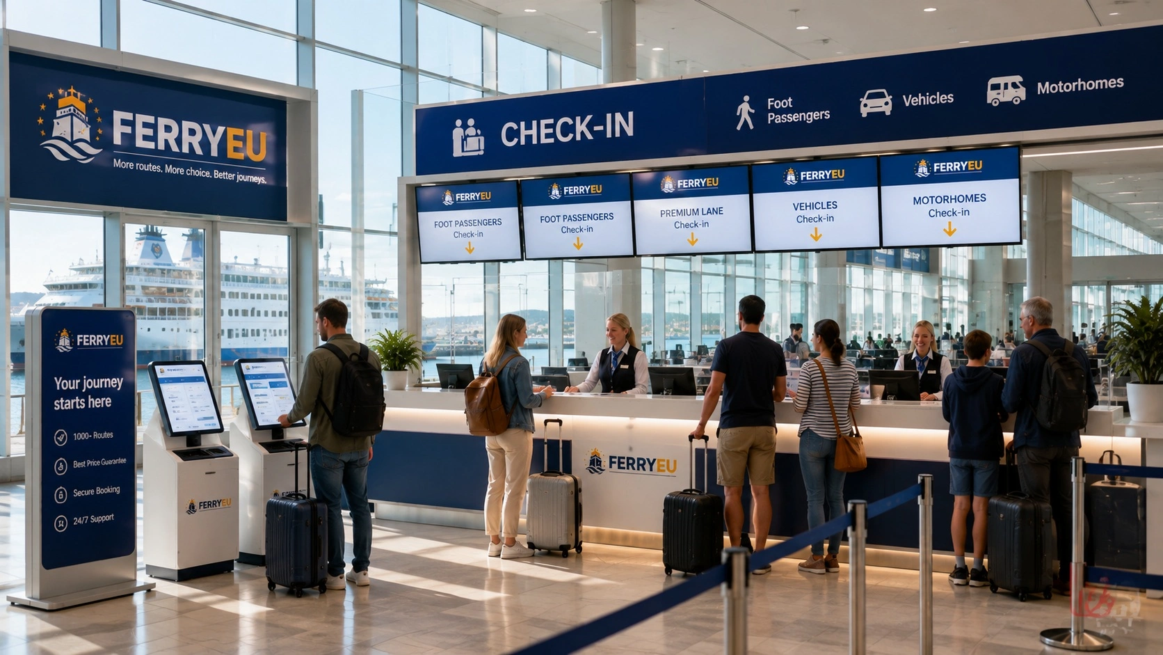 Passengers using ferry check-in desks