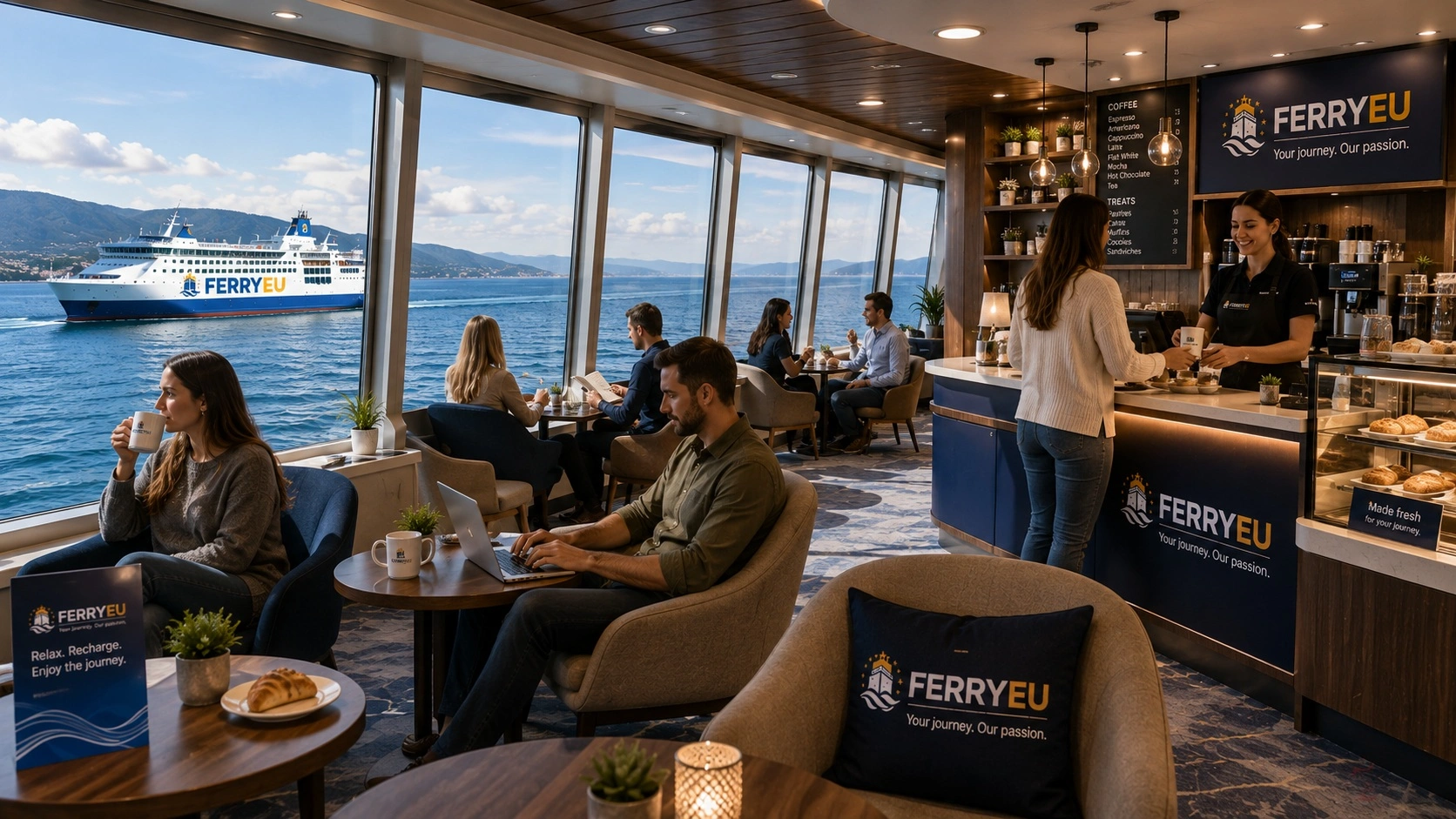 Coffee lounge on a passenger ferry