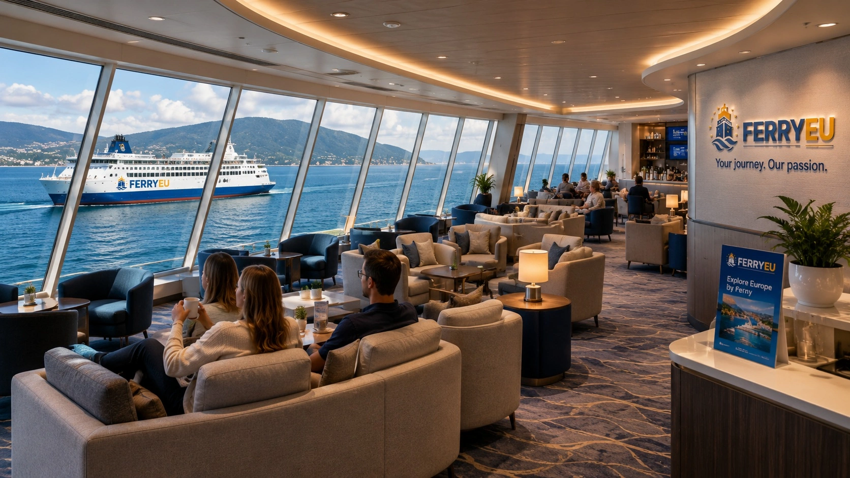 Panoramic passenger lounge on a ferry