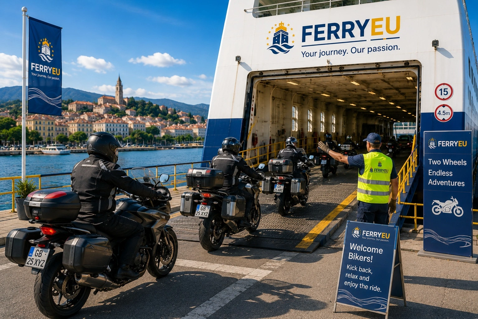 Motorcycle boarding a ferry