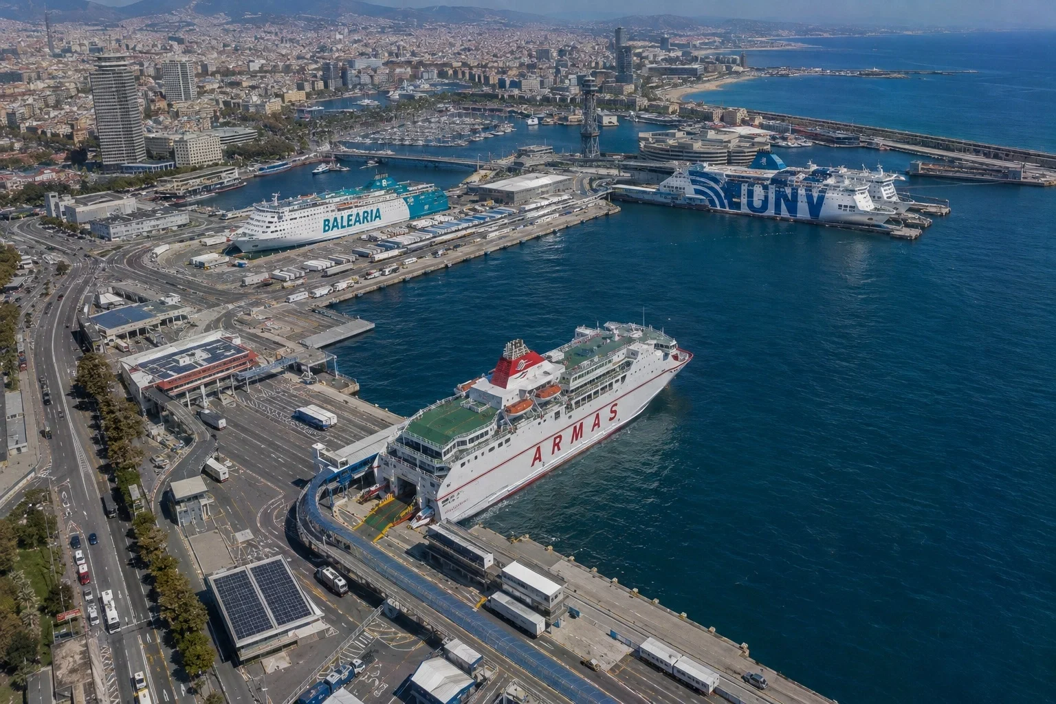 Barcelona passenger ferry port on the Mediterranean coast