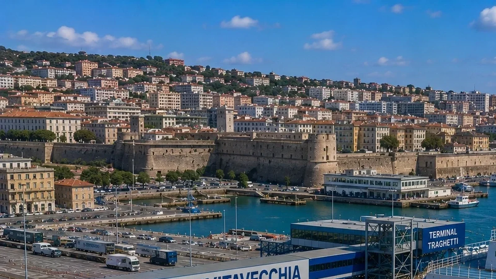 Civitavecchia ferry port and city waterfront without unrelated operator branding