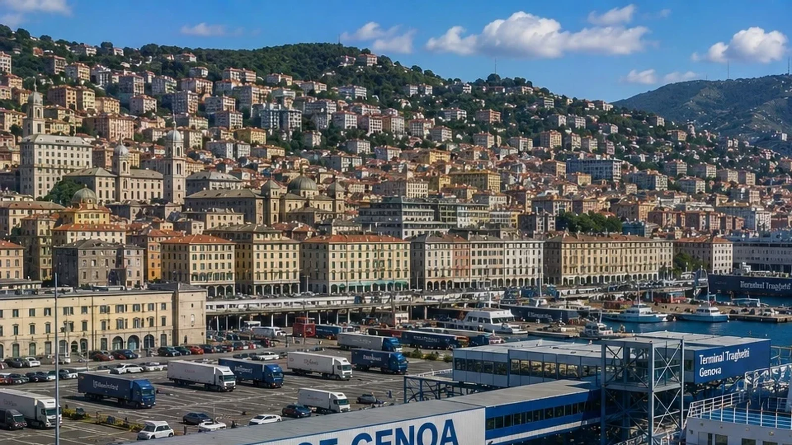 Genoa ferry terminal and waterfront without unrelated operator branding