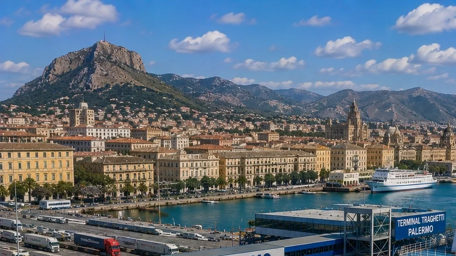 Palermo ferry port and city waterfront without unrelated operator branding