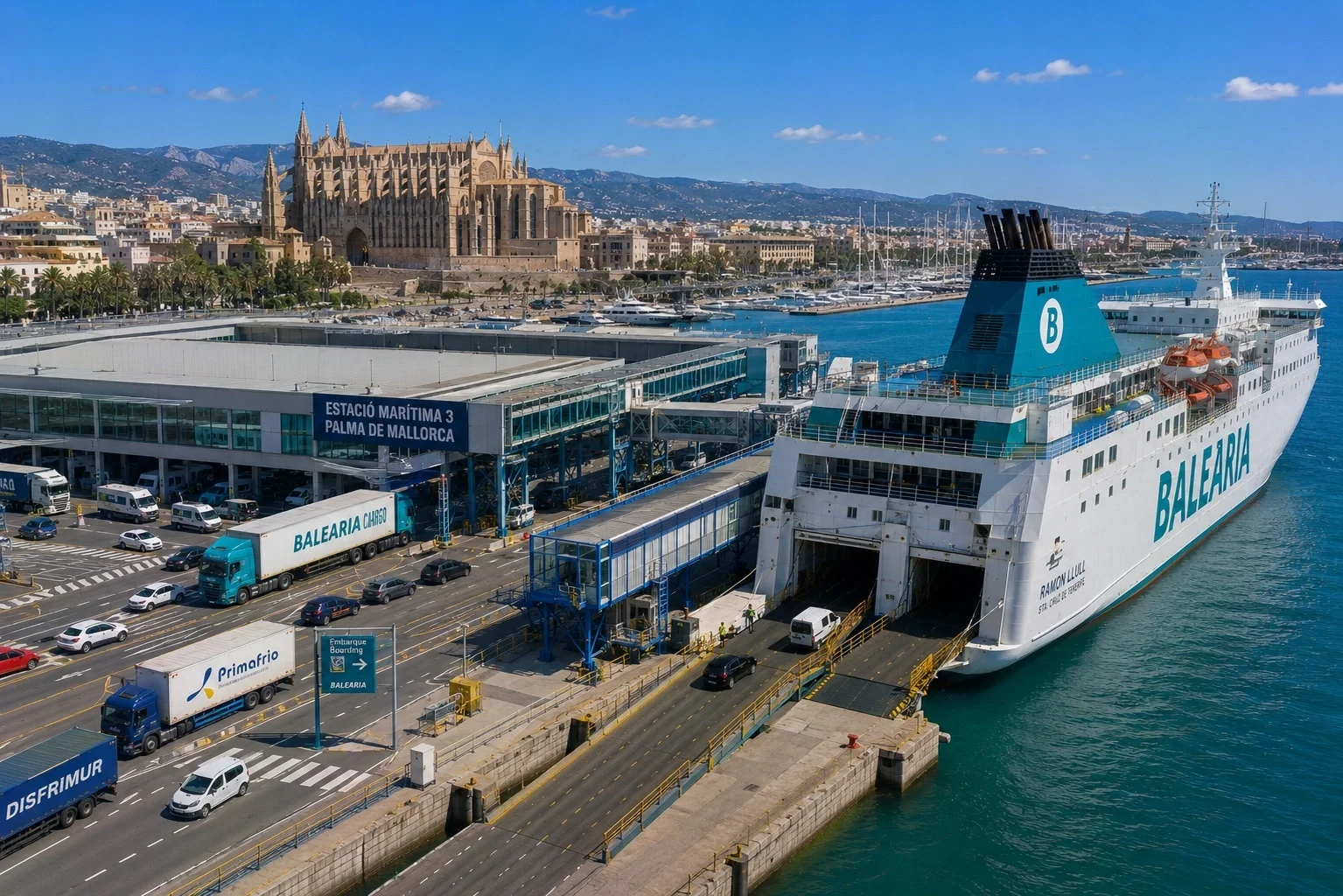 Palma de Mallorca ferry terminal with passenger ferry at the quay