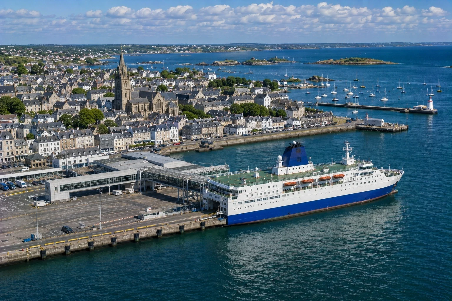 Aerial view of Roscoff ferry port and harbour on the Brittany coast