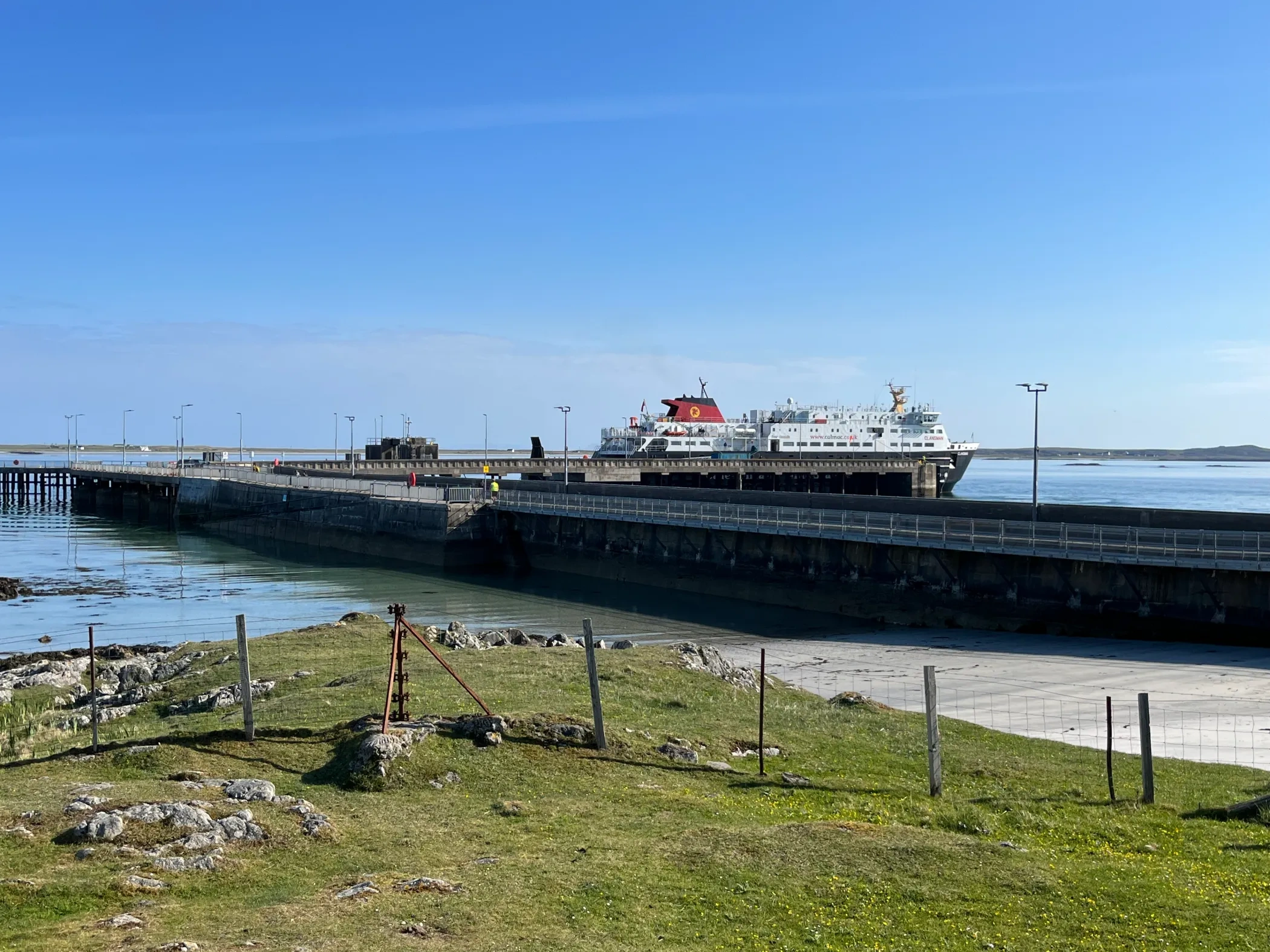 Tiree ferry port with CalMac ferries