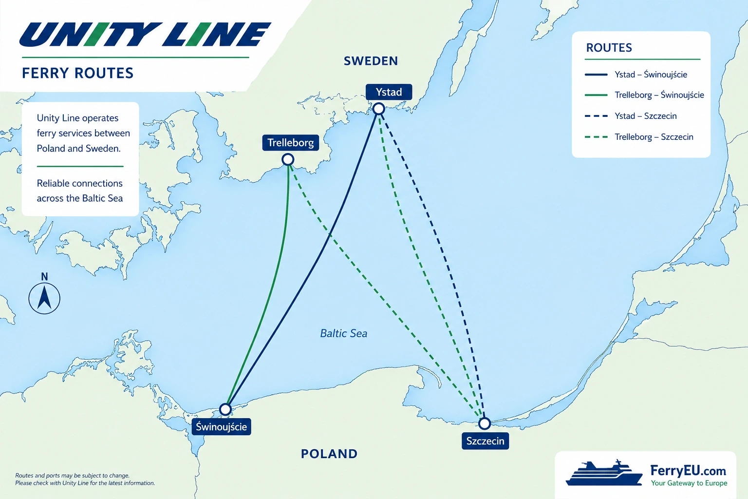 Illustrated Unity Line ferry route map
