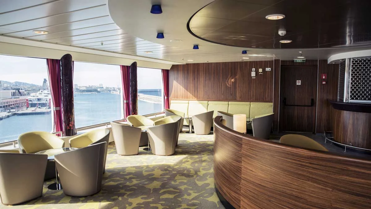 Passenger lounge aboard La Méridionale ferry Piana