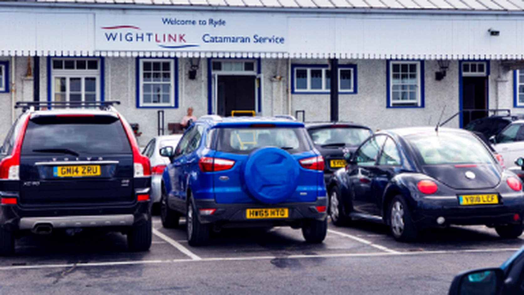 Vehicles waiting at a Wightlink terminal