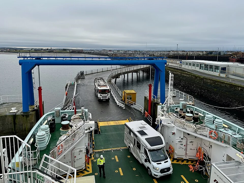 Example: 250120 1029 MV Glen Sannox loading, Port of Troon ferry terminal